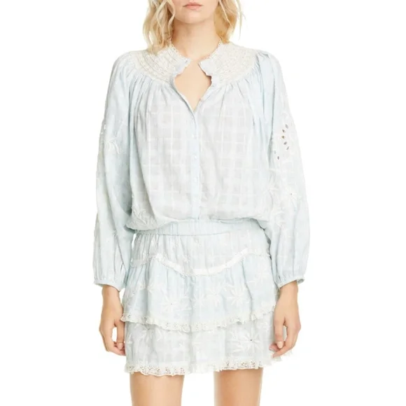 LoveShackFancy Light Blue Puff Sleeve Blouse - Picture 4 of 13